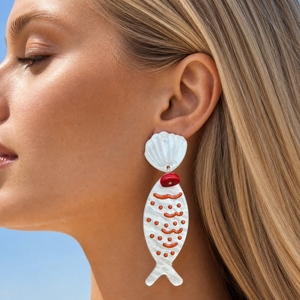 Shell Red Fish Drop Stud Earring