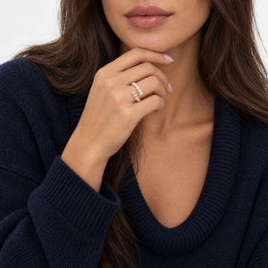 Lab Grown Diamond Round/Emerald Wrap Ring - Adina Eden's Jewels