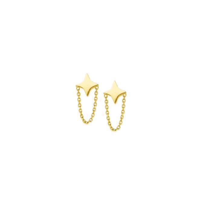 14K Gold Star Chain Stud Earring 14K - Adina Eden's Jewels