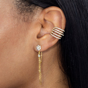  CZ Flower X Baguette Chain Stud Earring - Adina Eden's Jewels