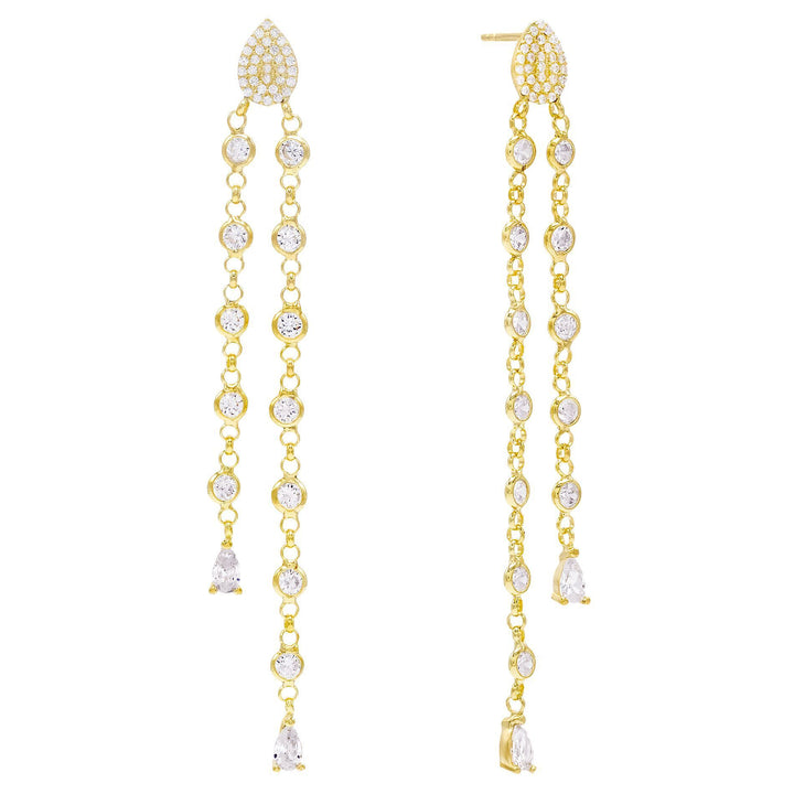 Gold Bezel Chain Drop Stud Earring - Adina Eden's Jewels