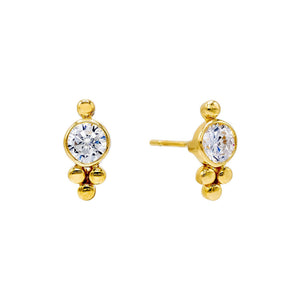 14K Gold / Pair Beaded X CZ Stud Earring 14K - Adina Eden's Jewels