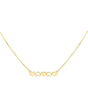 14K Gold Heart Row Necklace 14K - Adina Eden's Jewels