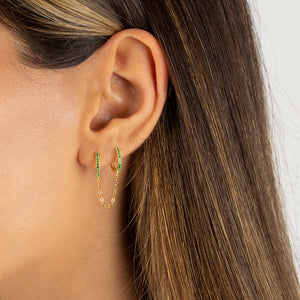  Colored CZ Double Huggie Chain Earring - Adina Eden's Jewels