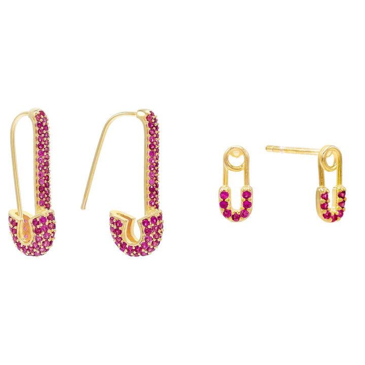  CZ Safety Pin Earring Combo Set - Adina Eden's Jewels