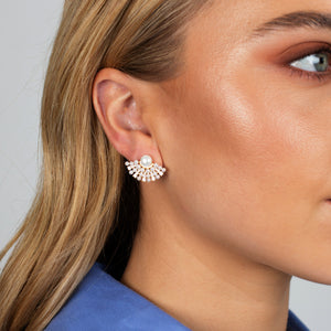  Pearl x CZ Fan Stud Earring - Adina Eden's Jewels