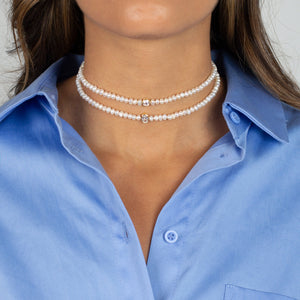  CZ Oval Bezel Pearl Choker - Adina Eden's Jewels