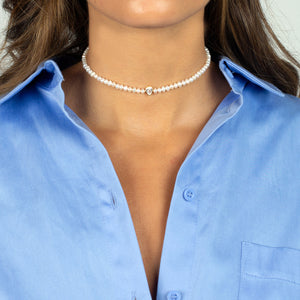  CZ Teardrop Bezel Pearl Choker - Adina Eden's Jewels