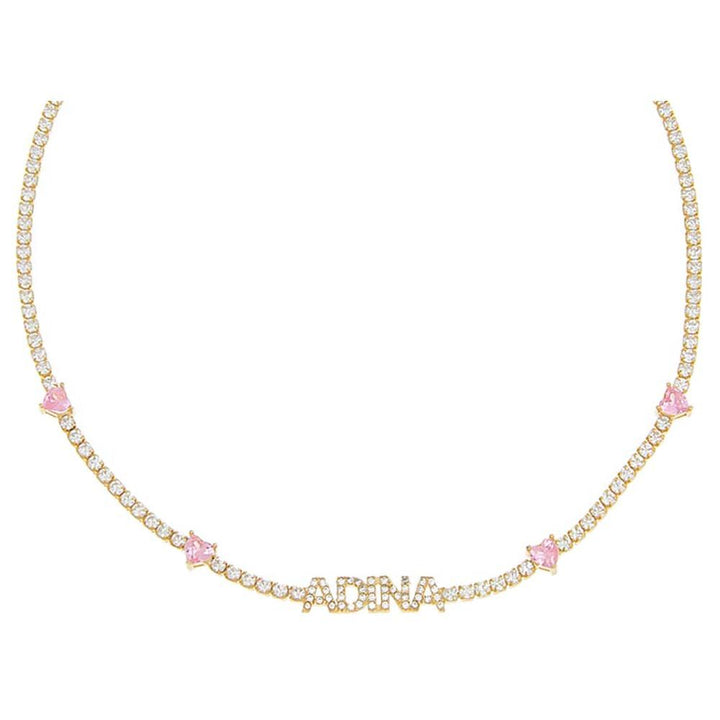 Sapphire Pink CZ Colored Tennis Nameplate Choker - Adina Eden's Jewels