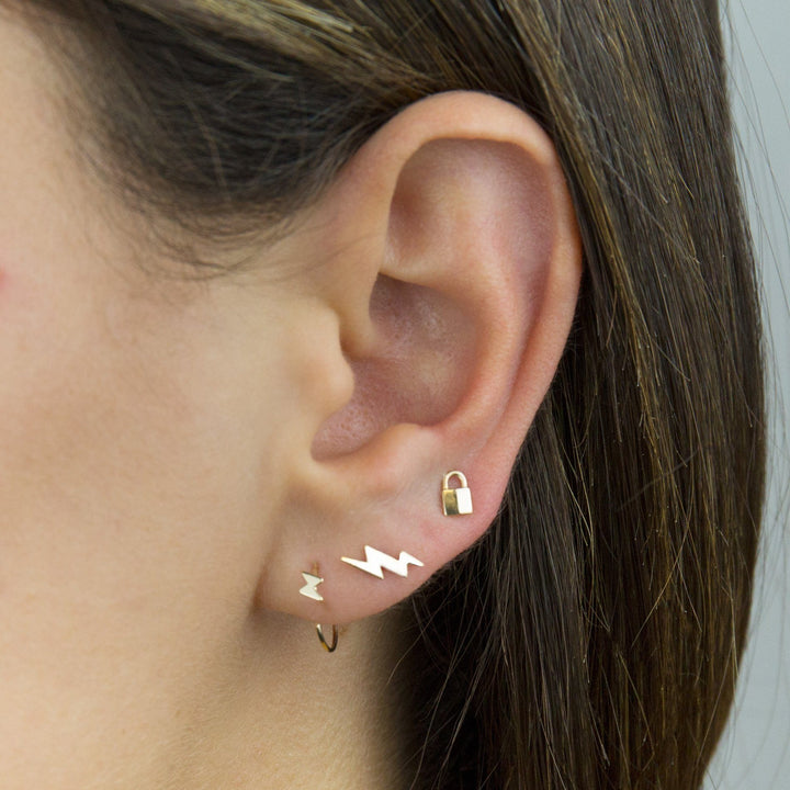  Tiny Solid Lock Stud Earring 14K - Adina Eden's Jewels