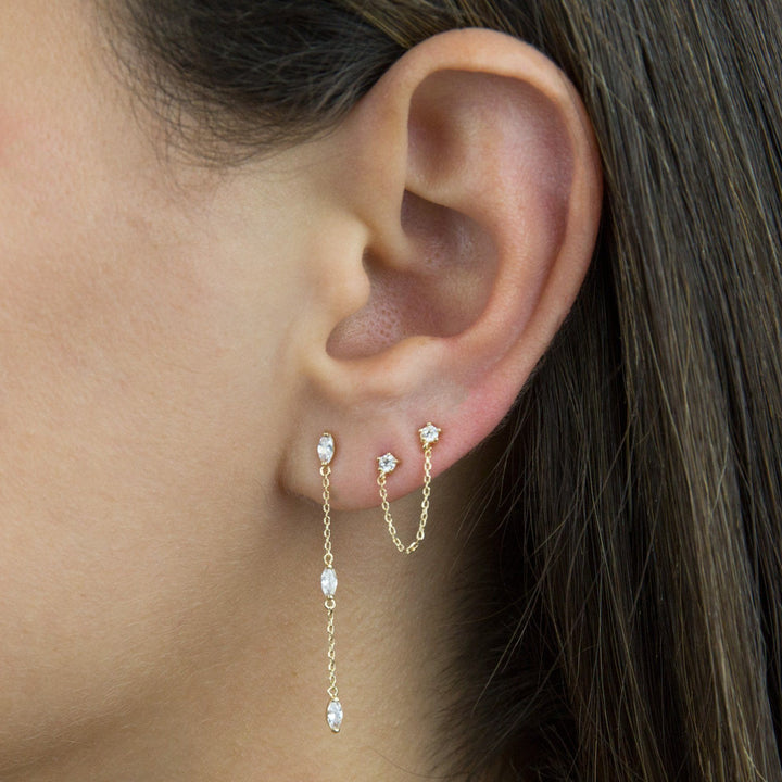  CZ Chain Stud Earring 14K - Adina Eden's Jewels