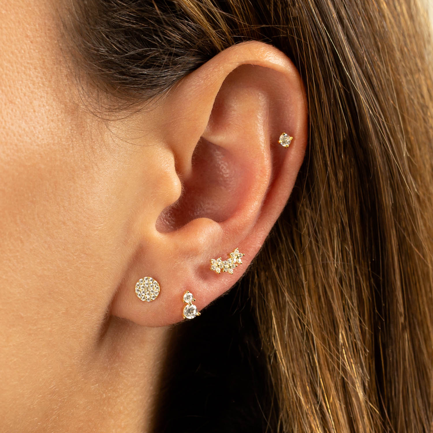 Double Solitaire Threaded Stud Earring