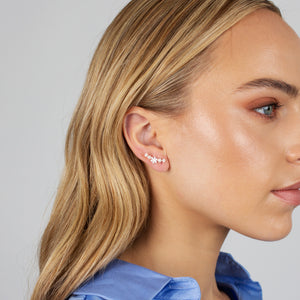  Graduated Flower Curved Threaded Bar Stud Earring 14K - Adina Eden's Jewels