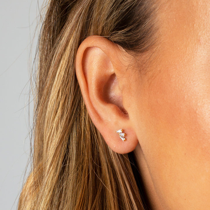  Colored Triple Baguette Stud Earring - Adina Eden's Jewels