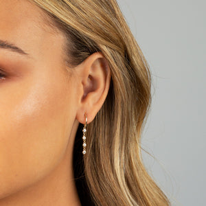  Bezel Station Drop Chain Huggie Earring 14K - Adina Eden's Jewels