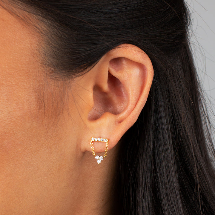  Pavé Bar X Cluster Chain Stud Earring - Adina Eden's Jewels