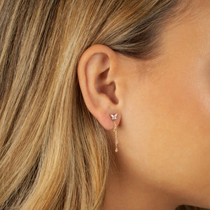  CZ Butterfly Dangling Chains Stud Earring 14K - Adina Eden's Jewels
