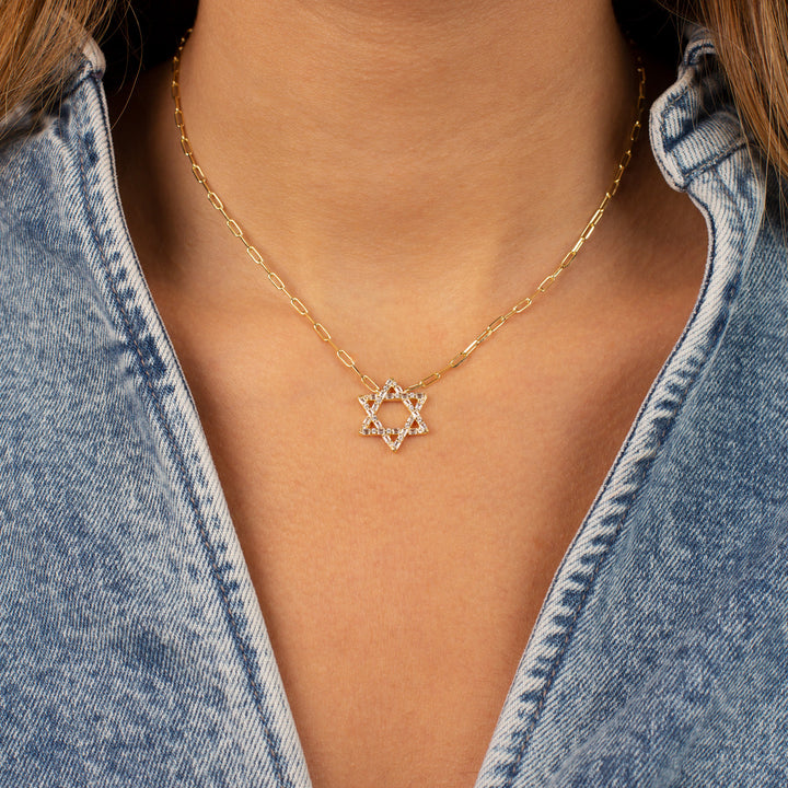  CZ Solitaire X Baguette Star of David Necklace - Adina Eden's Jewels