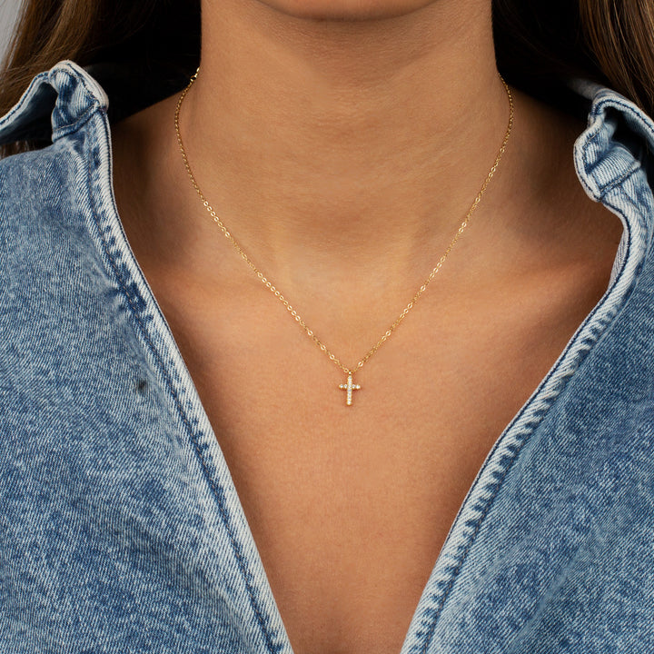  Mini Pavé Cross Necklace - Adina Eden's Jewels