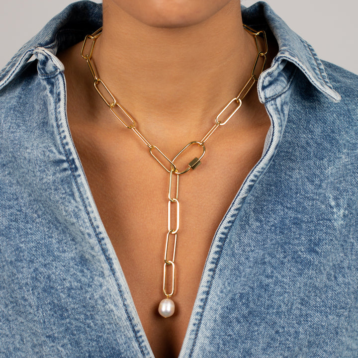 Chunky Toggle Link Pearl Lariat Necklace - Adina Eden's Jewels
