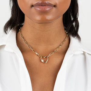  CZ Baguette Heart Toggle Link Necklace - Adina Eden's Jewels