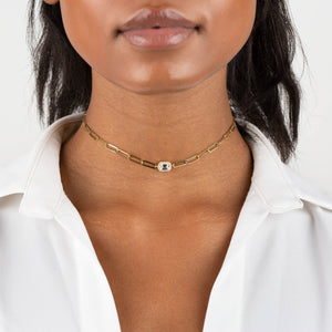  CZ Halo Baguette Link Choker - Adina Eden's Jewels