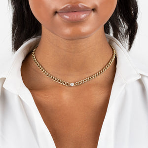  Diamond Bezel X Cuban Link Choker 14K - Adina Eden's Jewels