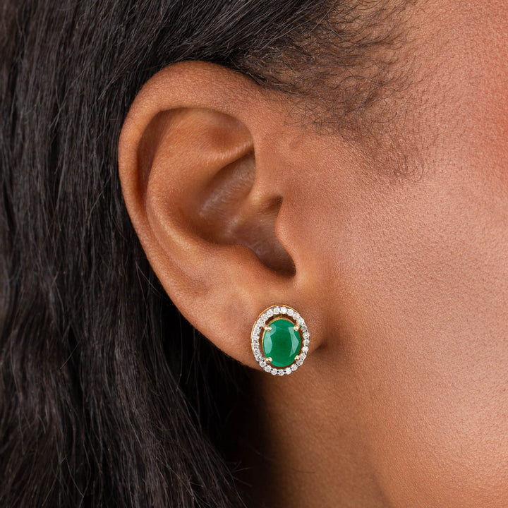  Diamond X Emerald Stone Stud Earring 14K - Adina Eden's Jewels