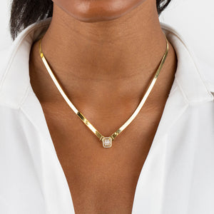  CZ Illusion Baguette Herringbone Necklace 14K - Adina Eden's Jewels