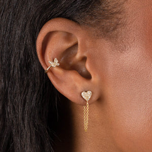  Pavé Diamond Heart Chain Stud Earring 14K - Adina Eden's Jewels
