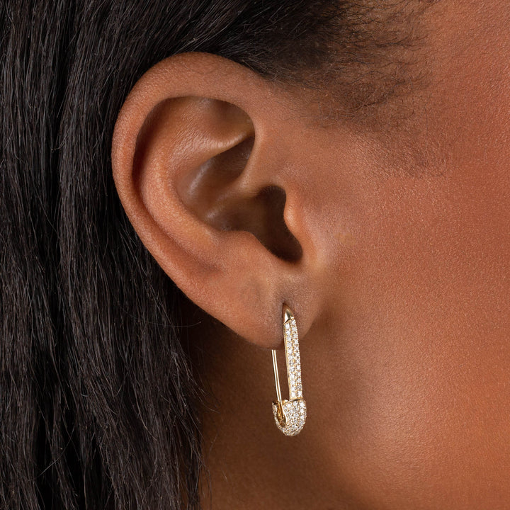  Diamond Safety Pin Drop Earring 14K - Adina Eden's Jewels