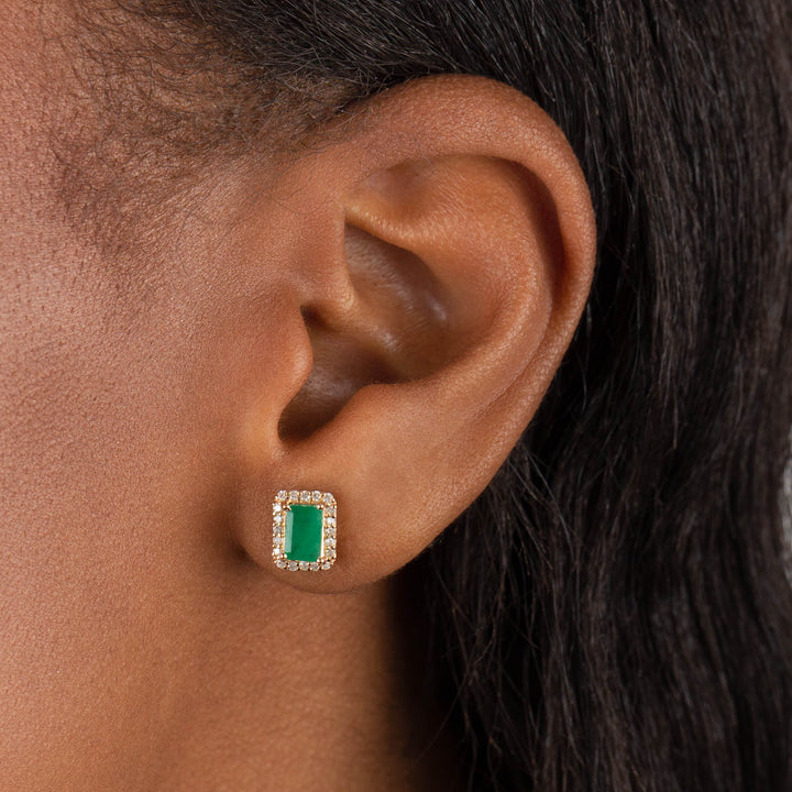  Diamond X Emerald Square Stud Earring 14K - Adina Eden's Jewels