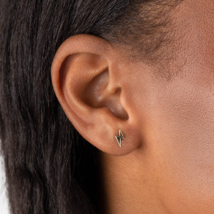  Mini Solid Lightning Stud Earring 14K - Adina Eden's Jewels