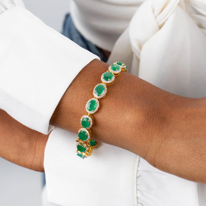  Diamond X Emerald Stone Tennis Bracelet 18K - Adina Eden's Jewels