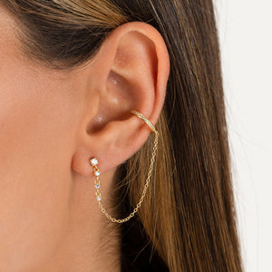  CZ Stud Chain X Pavé Ear Cuff - Adina Eden's Jewels