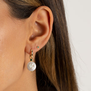  Colored CZ Bezel Pearl Drop Huggie Earring - Adina Eden's Jewels