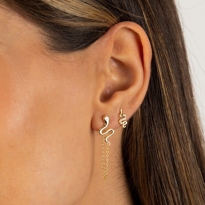  Pavé/Solid Snake Stud Earring - Adina Eden's Jewels