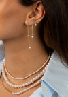  CZ X Pearl Double Chain Front Back Stud Earring - Adina Eden's Jewels