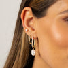  Pavé Oval Shape Dangling Pearl Huggie Earring - Adina Eden's Jewels