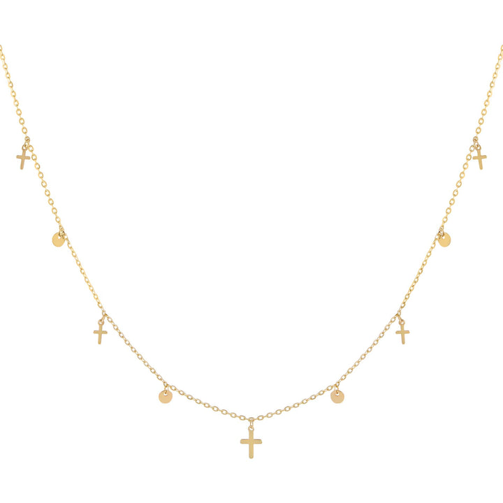 14K Gold Tiny Cross X Disc Necklace 14K - Adina Eden's Jewels