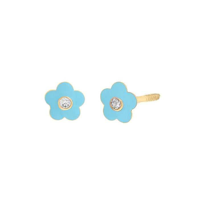 Blue Kids Mini Colored Enamel Flower Stud Earring 14K - Adina Eden's Jewels