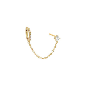 Gold / Single Colored Solitaire Stud X Huggie Chain Earring - Adina Eden's Jewels