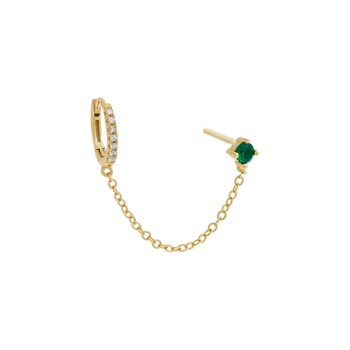 Emerald Green / Single Colored Solitaire Stud X Huggie Chain Earring - Adina Eden's Jewels