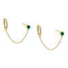 Emerald Green / Pair Colored Solitaire Stud X Huggie Chain Earring - Adina Eden's Jewels