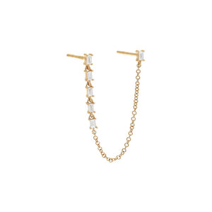 14K Gold Diamond Multi Baguette Chain Stud Earring 14K - Adina Eden's Jewels