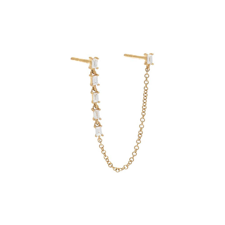 14K Gold Diamond Multi Baguette Chain Stud Earring 14K - Adina Eden's Jewels