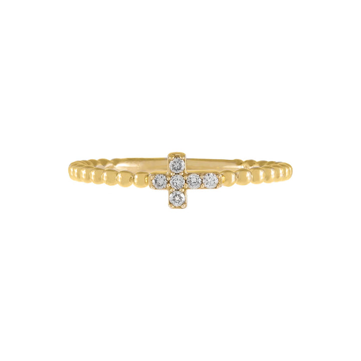  Diamond Cross Beaded Ring 14K - Adina Eden's Jewels