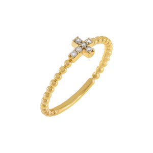14K Gold / 7 Diamond Cross Beaded Ring 14K - Adina Eden's Jewels