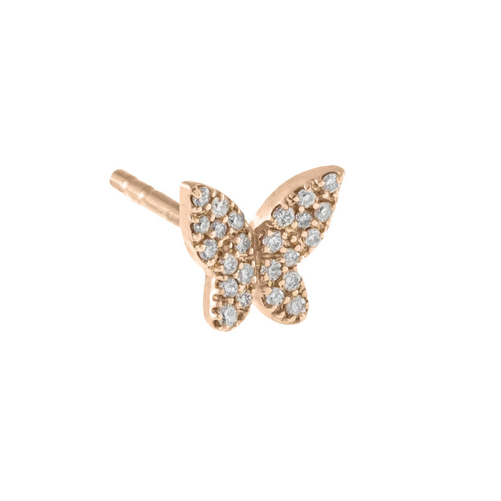 14K Rose Gold / Single Diamond Butterfly Stud Earring 14K - Adina Eden's Jewels