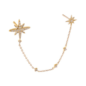 14K Gold Diamond Starburst Chain Stud Earring 14K - Adina Eden's Jewels